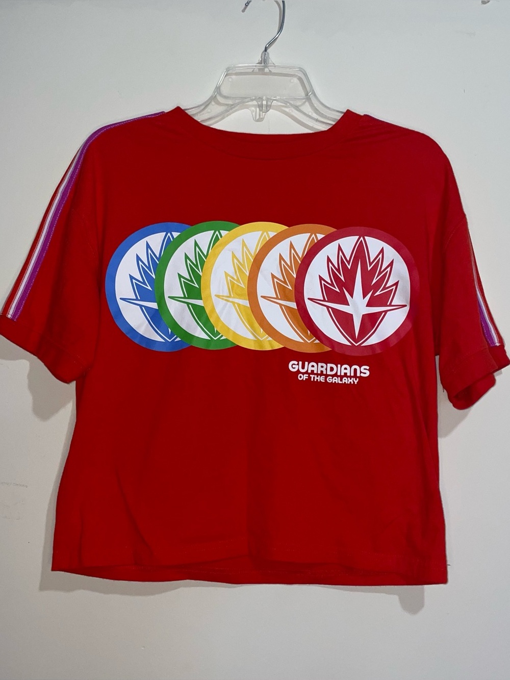 Marvel Guardians Of The Galaxy Colorful Sleeve Stripe Rainbow Graphic Tee